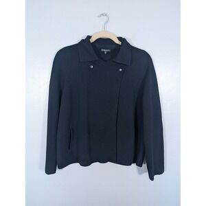 Eileen Fisher Black 100% Merino Wool Snap Cardigan heavy Jacket 2X capsule